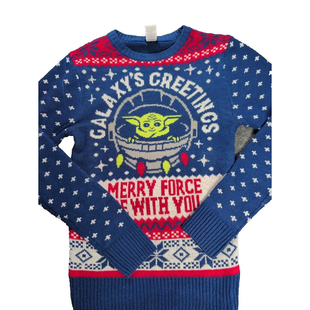 Star Wars Grogu Galaxy’s Greetings Fair Isle Christmans Ugly Sweater Small